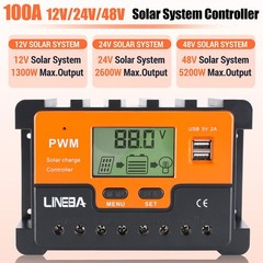 PWM Solar Battery Regulator Charge Controller 100A 12V 24V 48V 3-Stage Dual USB