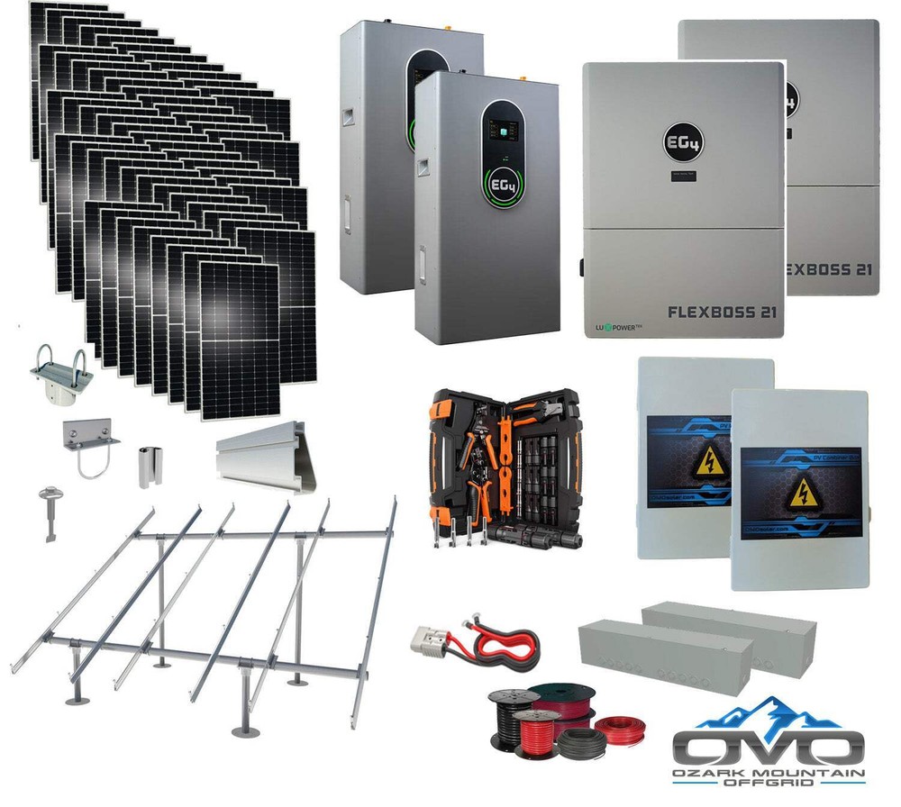 30KW Complete Offgrid Solar Kit + EG4 FlexBOSS21 + 2x 14.3KW 48V EG4 Lithium Ind