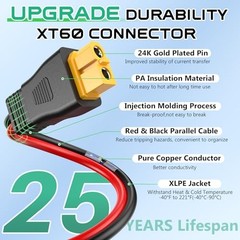10AWG XT60 Solar Cable 30FT, Solar to XT60 Cable 3 10 15 20 25 40 Red&Black 30