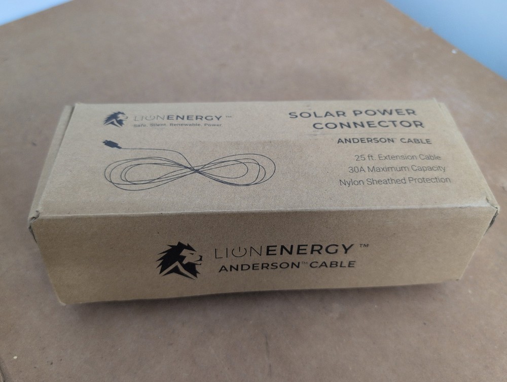 Lion Energy 25 ft Solar Power Connector Anderson Cable 25a Capacity Nylon Sheath