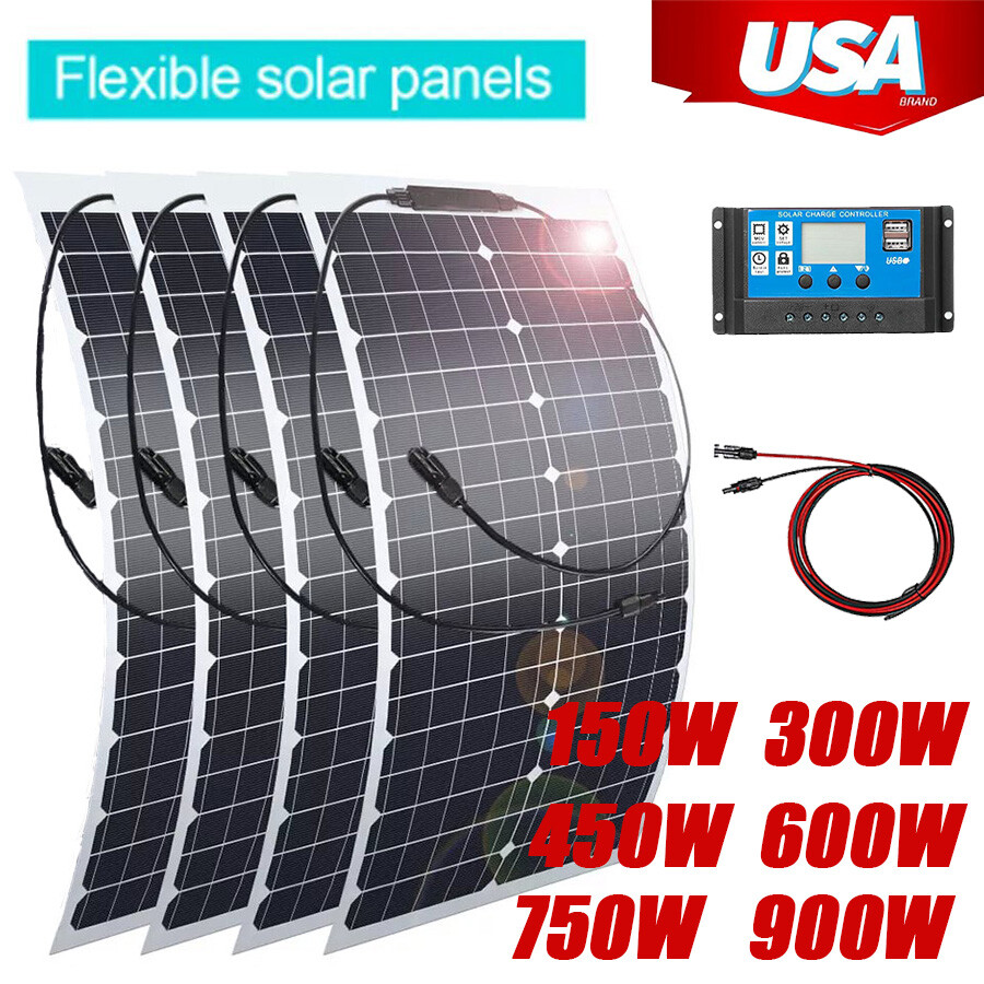150W 300W 450W 600W 750W 900W Flexible Lightweight Solar Panel Kit Home RV Car