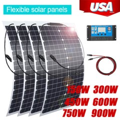 150W 300W 450W 600W 750W 900W Flexible Lightweight Solar Panel Kit Home RV Car