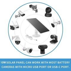 Solar Panel for Outdoor Security Camera Battery 10W USB C Type-C Waterproof