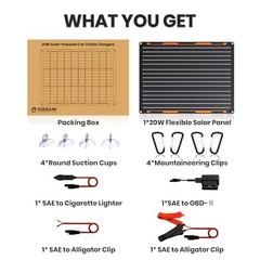 12V Solar Panel Charger Kit with Built-in Charge Controller – Portable 20W