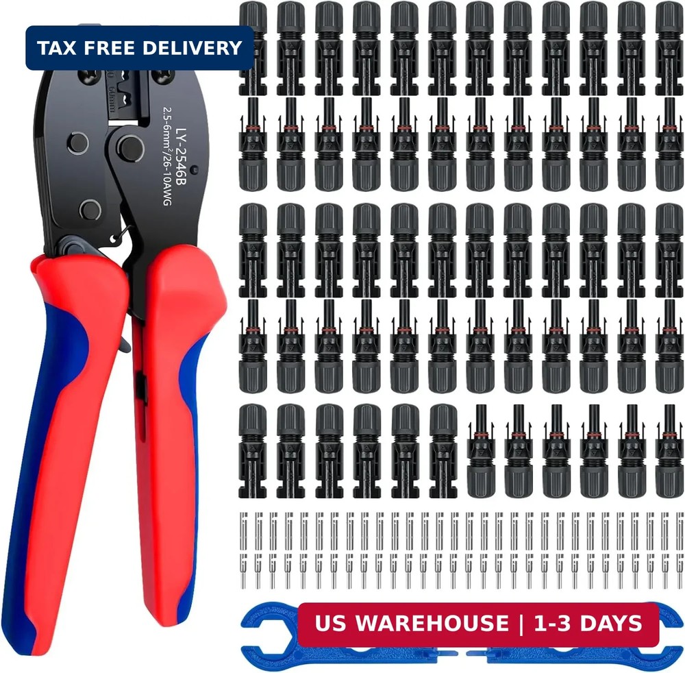 Solar Panel Connector, 60PCS Solar Crimper Tool Kit for Connecting Solar Panel C