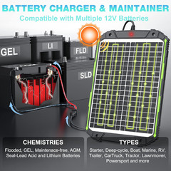20W 12V Solar Powered Battery Charger & Maintainer, Built-In Smart MPPT Charge C