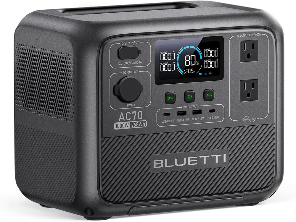AC70 Portable Power Station 768Wh Solar Generator W/ 2 1000W AC Outlets Power