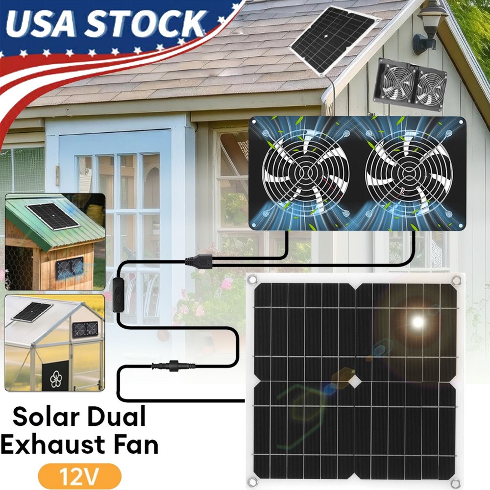 Solar Powered Fan Kit 15W Solar Panel Waterproof DC Exhaust Fan for Chicken Coop