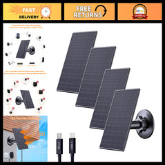 2W USB Solar Panel Charger for Security Cameras, 360° Adjustable Mount – 4 Pack