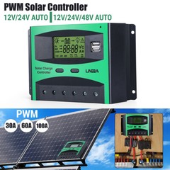 PWM 30A 60A 100A Solar Charge Controller 12V 24V 36V 48V DC Battery Regulator