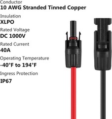 Solar Connectors Y Branch Parallel Adapter 10AWG Cable for Solar Panel (Red &