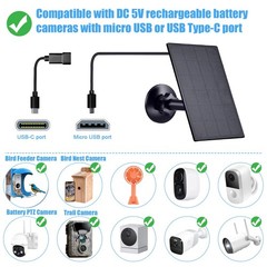 Solar Panel for Security Camera, 2W Solar Charger with Micro USB & USB-C Port…