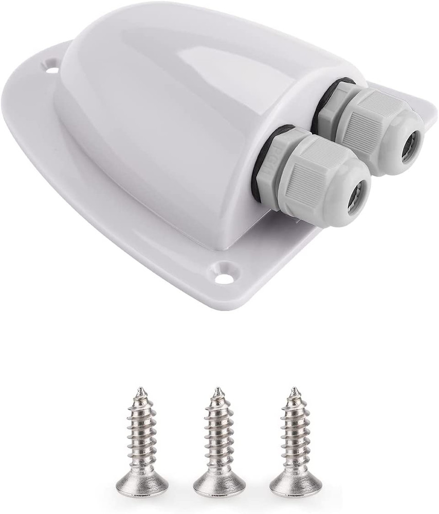 White Solar Double Cable Entry Gland Box, RV Roof Waterproof ABS Solar Entry Hou