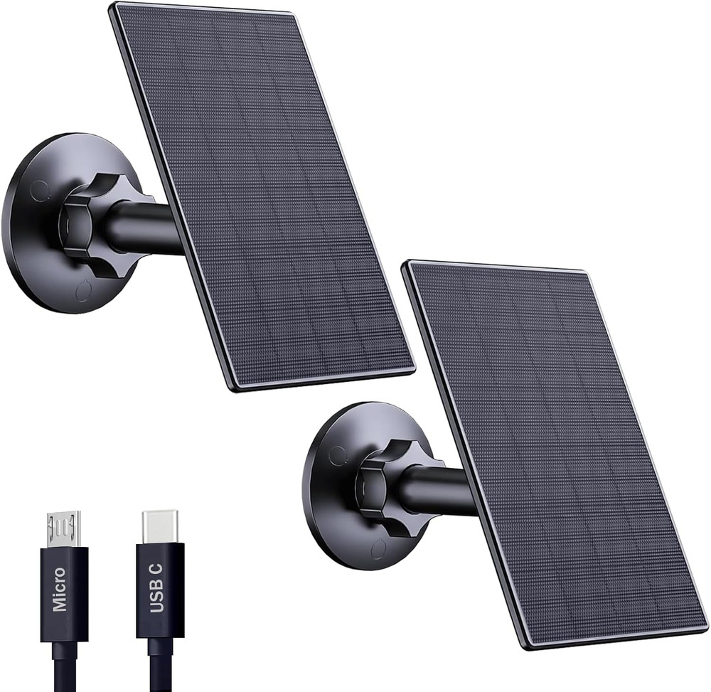 2W Solar Panel for Security Cameras with USB and USB-C Port, 2 Pack | Solar Char