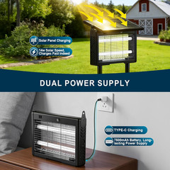 14W Solar & USB-C Bug Zapper Outdoor, 7500Mah Mosquito Zapper with 365–395Nm UV