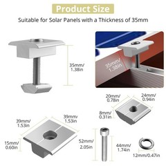 Aluminium T-Shaped Solar Panel 35mm Mid Clamps Rail Connectors Silver 10pcs
