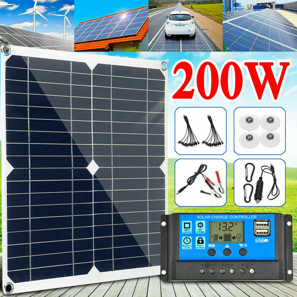 200W Solar Panel Kit 100A 12V/24V Battery Charger with Controller Caravan Boat