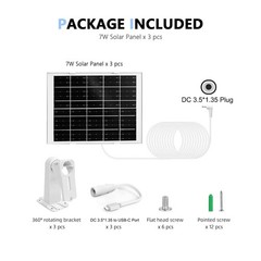 3 Pack 8W Solar Panel Charger for Ring Cameras, Outdoor Security, 10FT Cable
