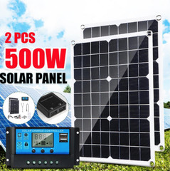 2PCS 500W Solar Panel Kit Dual USB Power 60A Controller Battery Charger Caravan