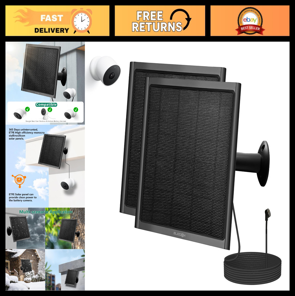 8W Solar Panel for Nest Camera – 2 Pack, Waterproof, Fast Charging, Easy Install