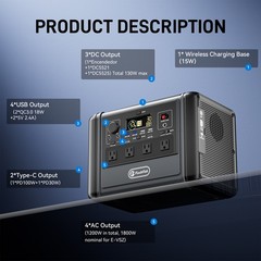 Flashfish T1200S Solar Generator 1200W 240000mAh Optional With Solar Panel 100W