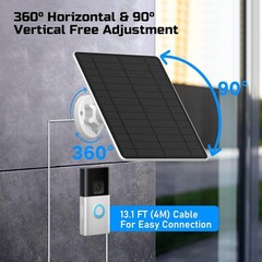 Solar Charger Compatible for Ring Video Doorbell 3/3 Plus/4/Battery Doorbell Plu