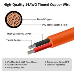 Behaunty Solar Connector DC 8mm Adapter Cable 50FT, 12AWG + 14AWG Tinned Copper