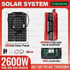 Grennova 2600W Solar System 50W Panel 12V To 110/220V Inverter 60A Controller