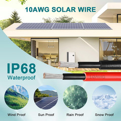 10AWG Solar Wire 6mm², 2 Pack 50FT Red & Black Solar Panel Cable, 84 Strands