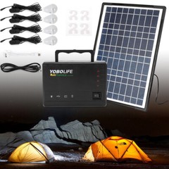 12V 4A Solar Panel Power Generator Kit Battery Pack Power Station USB w/ 4 Bulbs