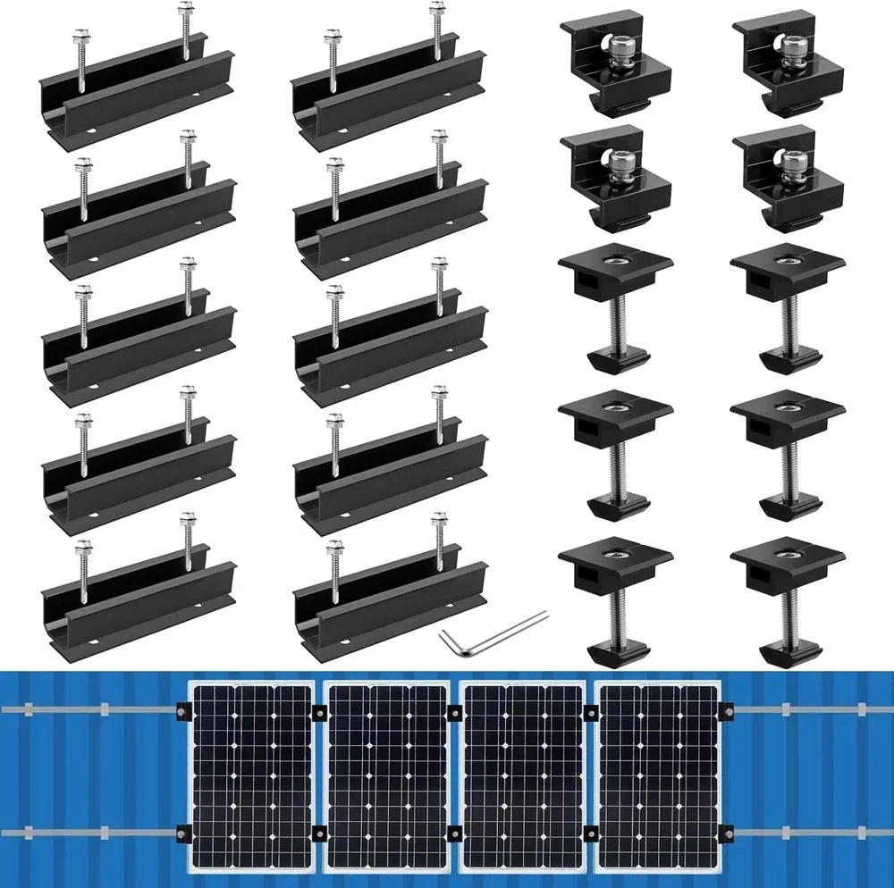 Solar Panel Mounting Brackets, Included 10 X 4.72 in Rails + 4 End Clamps + 6 Ce