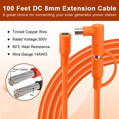 14AWG 100FT Solar Panel Extension Cable, DC7909 Female to Male with Adapter, Com