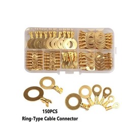 150PCS Ring Type Cable Wire Connector Gold Plated Copper Crimp Terminal Set