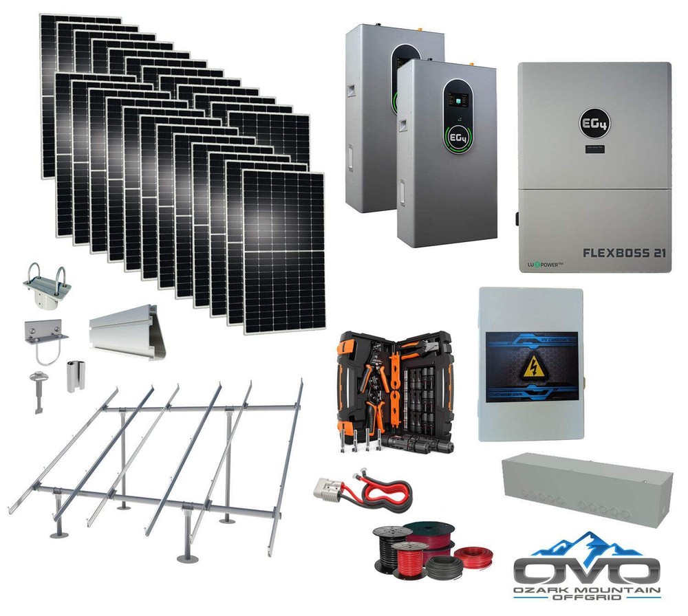 12KW Complete Offgrid Solar Kit + EG4 FlexBOSS21 + 2x 14.3KW 48V EG4 Lithium Ind