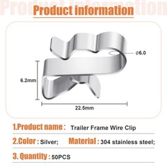 50 Pcs Trailer Frame Wire Clips Stainless Steel Cable 22.5 mm 0.89 Inch