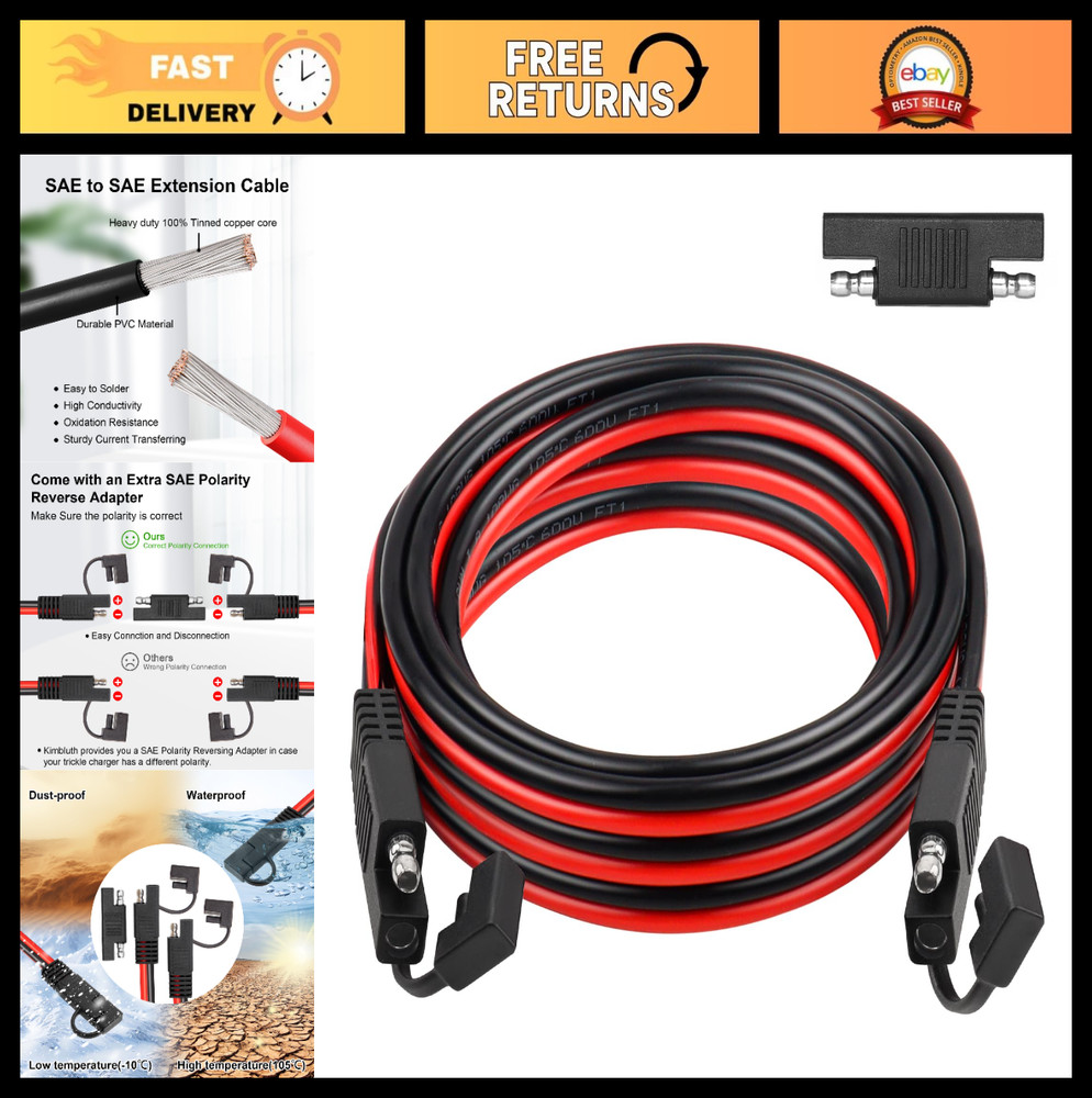 10FT 10AWG SAE Extension Cable – Quick Disconnect Tinned Copper Wire for Solar,