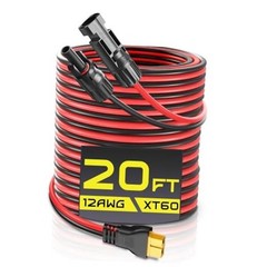12AWG XT60 Solar Charging Cable, Solar Panel Connector to XT60 20FT Black