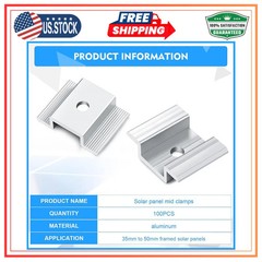 100 Pack Solar Panel Mid Clamps 1.06 Inch Aluminum Mounting Bracket Kit