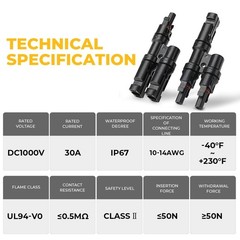 Solar Branch Connectors Y Connector for Parallel Connection Between Solar Pan…