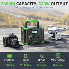 Portable Power Station 330W 288.6Wh Solar Generator, USB-C PD, Wireless Charger,