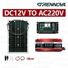 Grennova 1500W Pure Sine Solar Kit 80W 60A MPPT 12V 110/220V Inverter Home Use