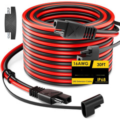 SAE To SAE Extension Cable Pure Copper Cord Wire Connectors W/Adapter 16 AWG 30′