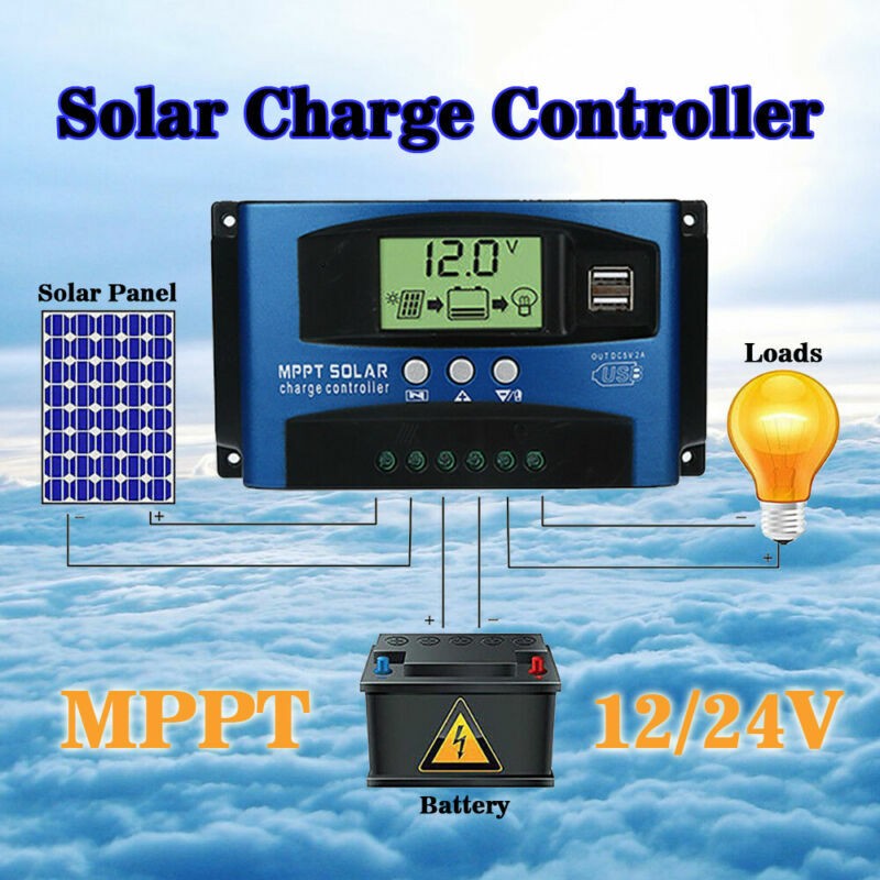 Solar Panel Regulator MPPT Dual USB 12V-24V Auto Focus Charge Controller 30A UE