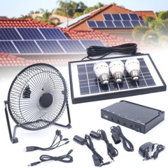Solar Power Panel Kit Outdoor Camping USB Charging System W/ LED Light & 8″ Fan