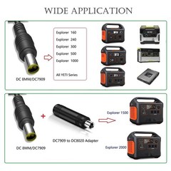 Extension Cable 20Ft 14AWG with DC7909 to DC8020 Adapter for Power Stations