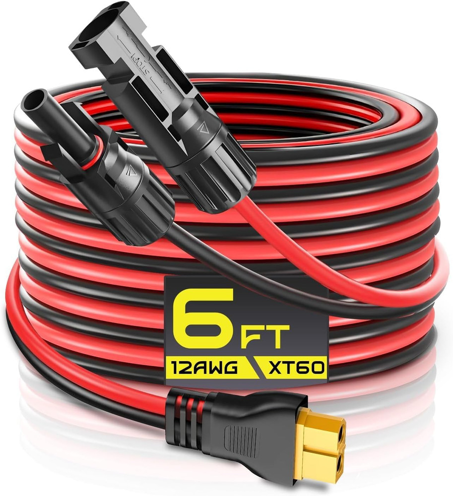6FT 12AWG XT60 Solar Charging Cable, Solar Panel Connector to XT60 Extension Ch