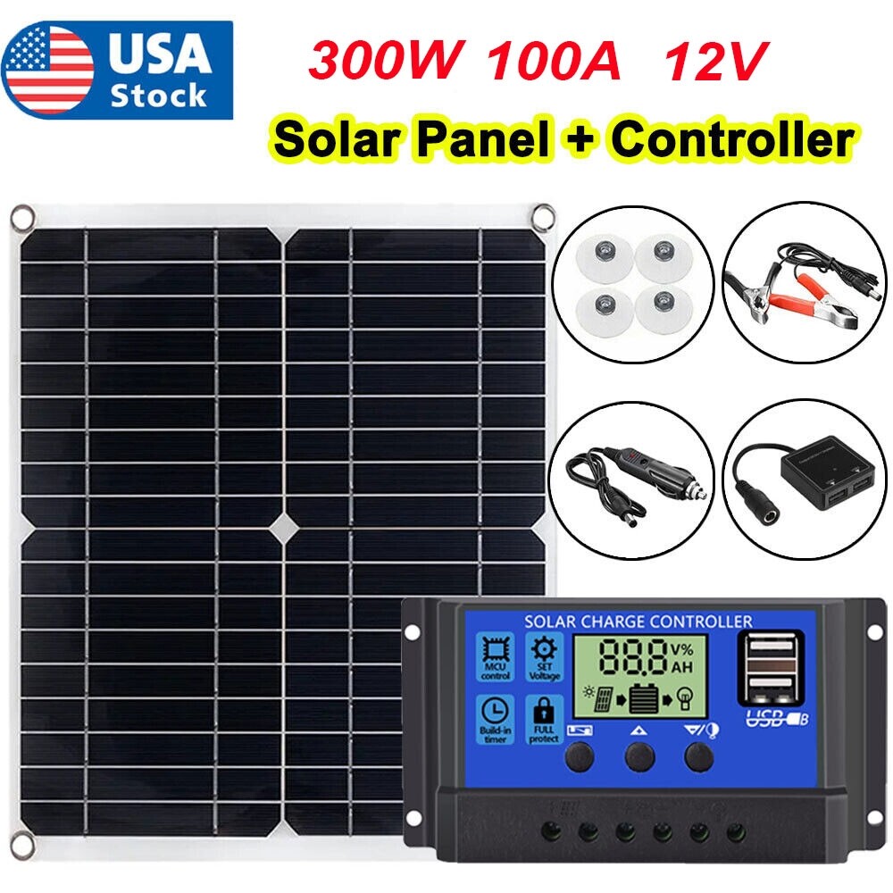 300 Watts Solar Panel Kit 100A 12V Battery Charger with Controller Caravan Boat