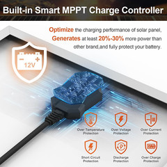 Cargador de batería solar de 20 W y 12 V con mantenedor y carga MPPT inteligente