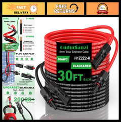 30FT Solar Extension Cable 10AWG Tinned Copper PV Wire, Waterproof Connectors fo