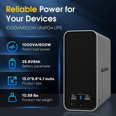 Goldenmate 1000VA 600W LiFePO4 UPS Pure Sine Wave Battery Backup （Communication）